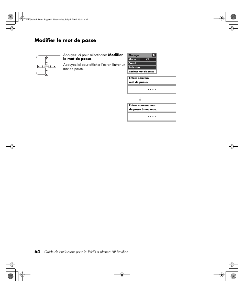 Modifier le mot de passe | HP PL5000N User Manual | Page 168 / 294