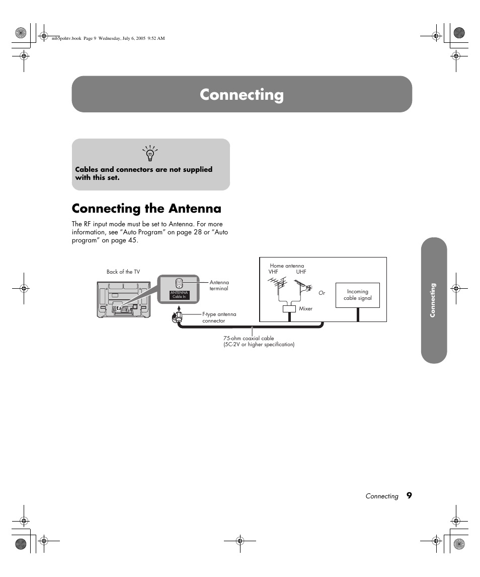 Connecting, Connecting the antenna | HP PL5000N User Manual | Page 17 / 294