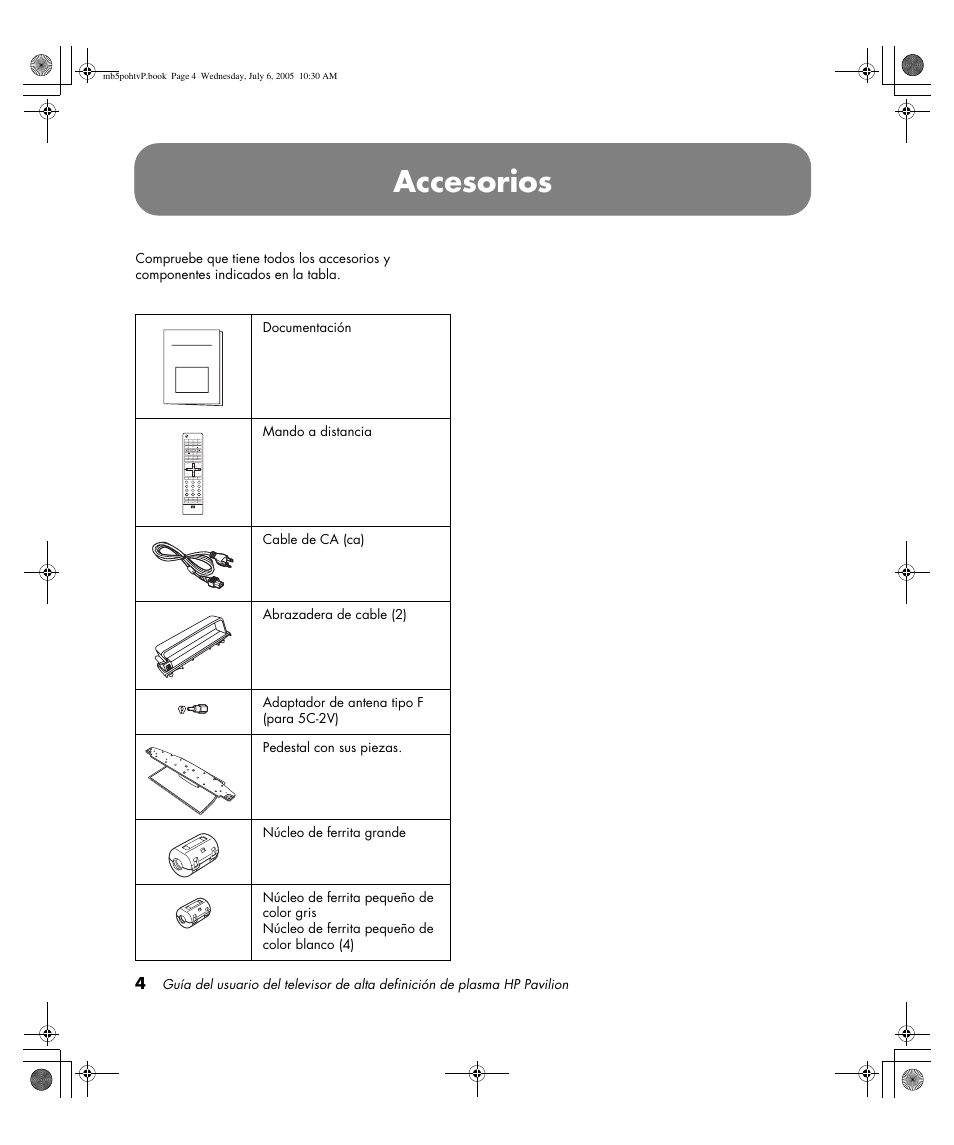 Accesorios | HP PL5000N User Manual | Page 208 / 294
