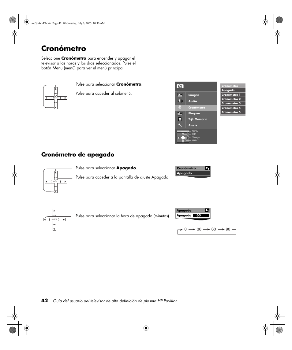 Cronómetro, Cronómetro de apagado | HP PL5000N User Manual | Page 246 / 294