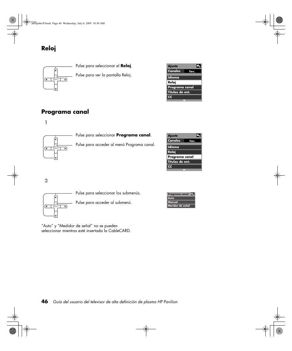 Reloj programa canal | HP PL5000N User Manual | Page 250 / 294