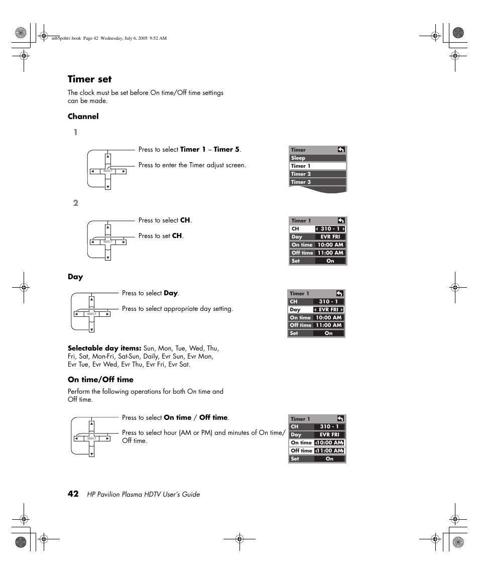 Timer set | HP PL5000N User Manual | Page 50 / 294