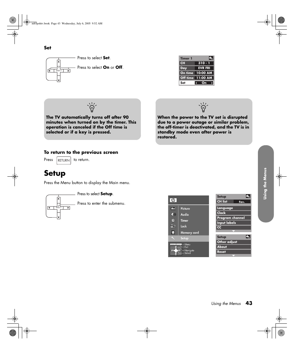 Setup | HP PL5000N User Manual | Page 51 / 294