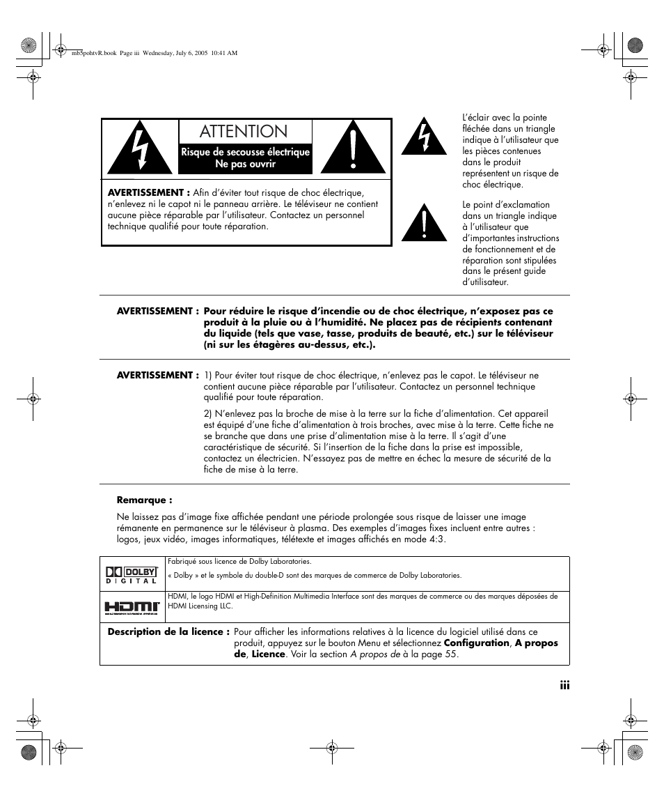 Attention | HP PL5000N User Manual | Page 97 / 294