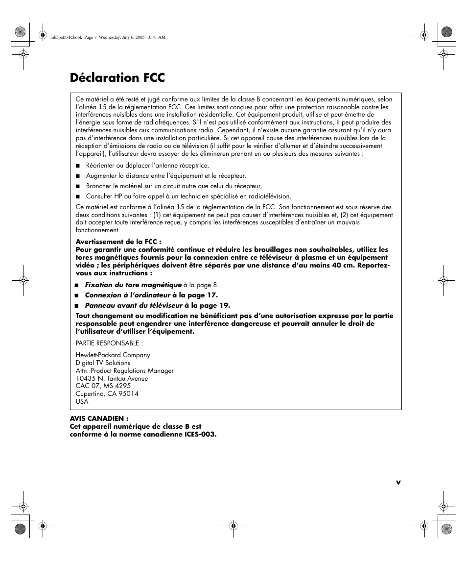 Déclaration fcc | HP PL5000N User Manual | Page 99 / 294