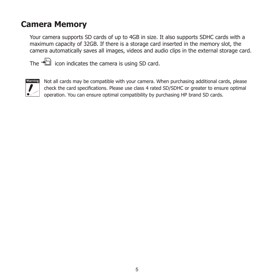 Camera memory | HP PW550 User Manual | Page 16 / 93
