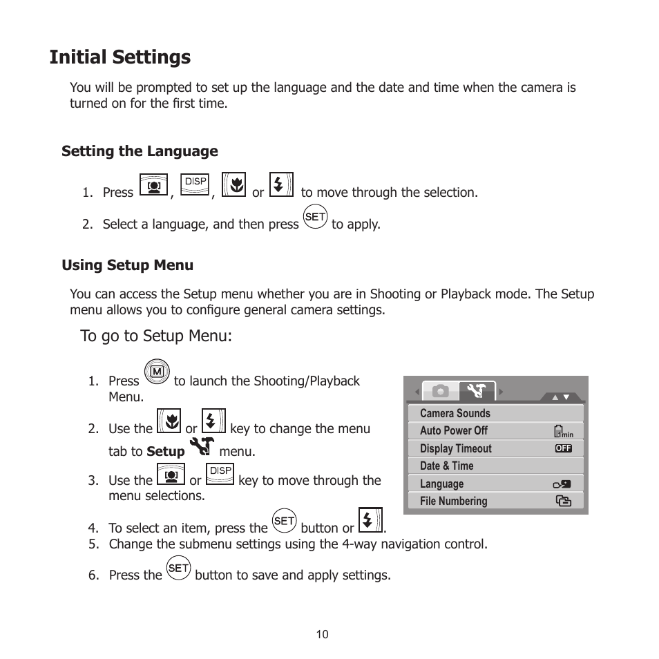 Initial settings, Setting the language, Using setup menu | Setting the language using setup menu | HP PW550 User Manual | Page 21 / 93