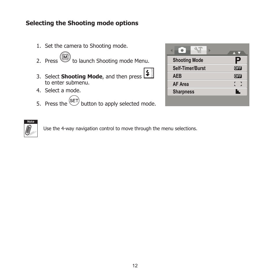 Selecting the shooting mode options | HP PW550 User Manual | Page 23 / 93