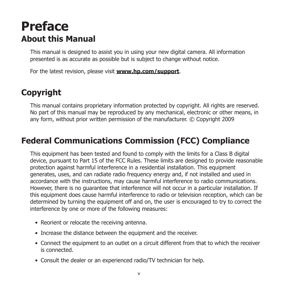 Preface, About this manual, Copyright | Federal communications commission (fcc) compliance | HP PW550 User Manual | Page 7 / 93