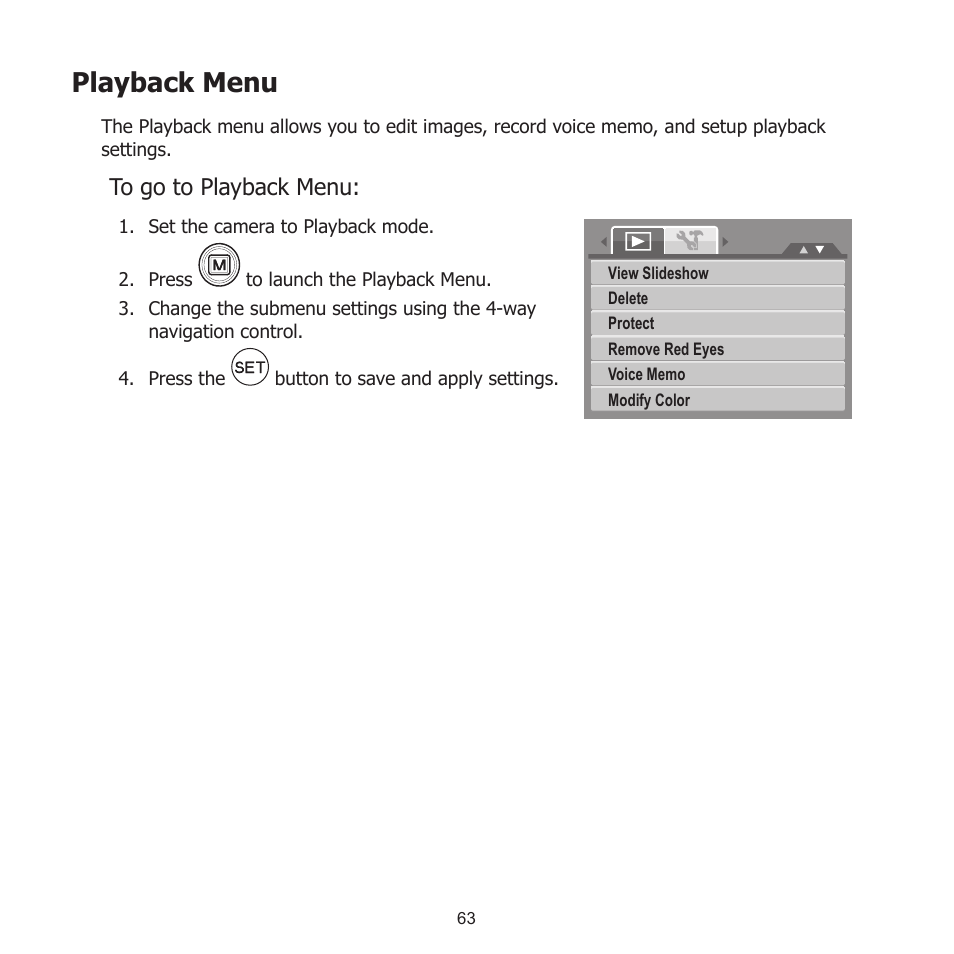 Playback menu | HP PW550 User Manual | Page 74 / 93