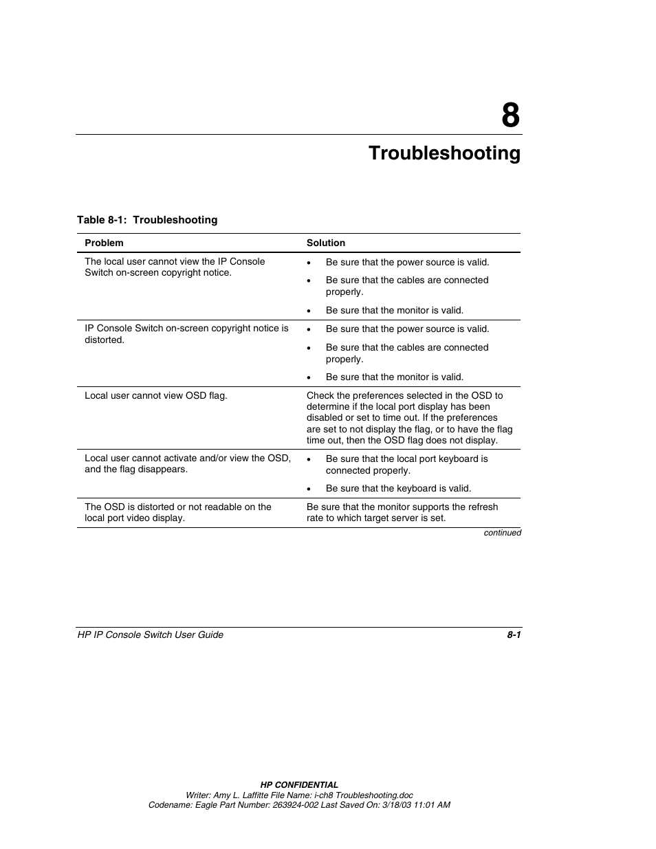 Chapter 8: troubleshooting, Troubleshooting | HP 263924-002 User Manual | Page 119 / 135