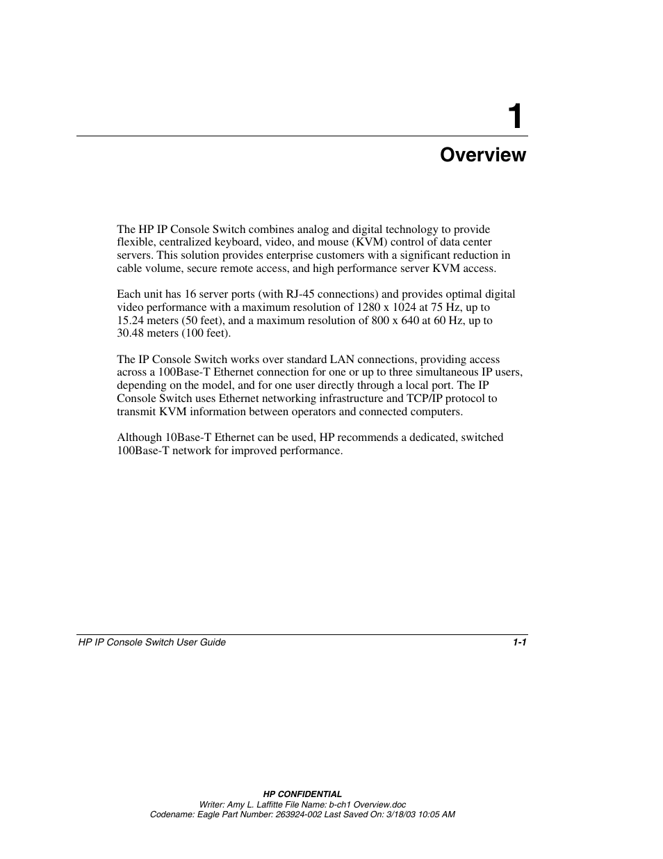Chapter 1: overview, Chapter 1, Overview | HP 263924-002 User Manual | Page 13 / 135