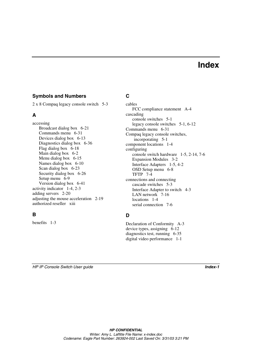 Index, Into the ip console switch system -3 | HP 263924-002 User Manual | Page 131 / 135