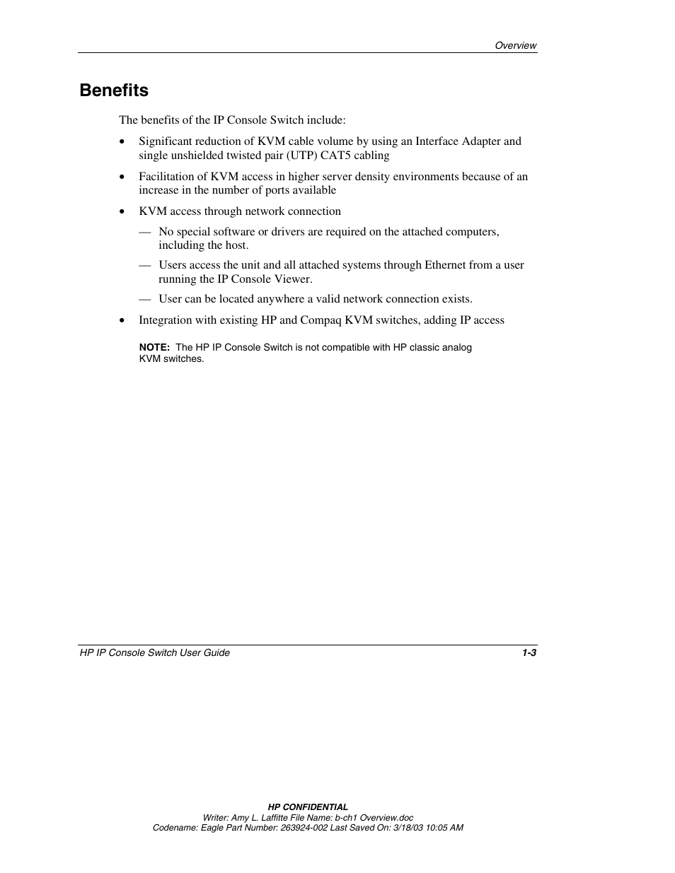Benefits, Benefits -3 | HP 263924-002 User Manual | Page 15 / 135