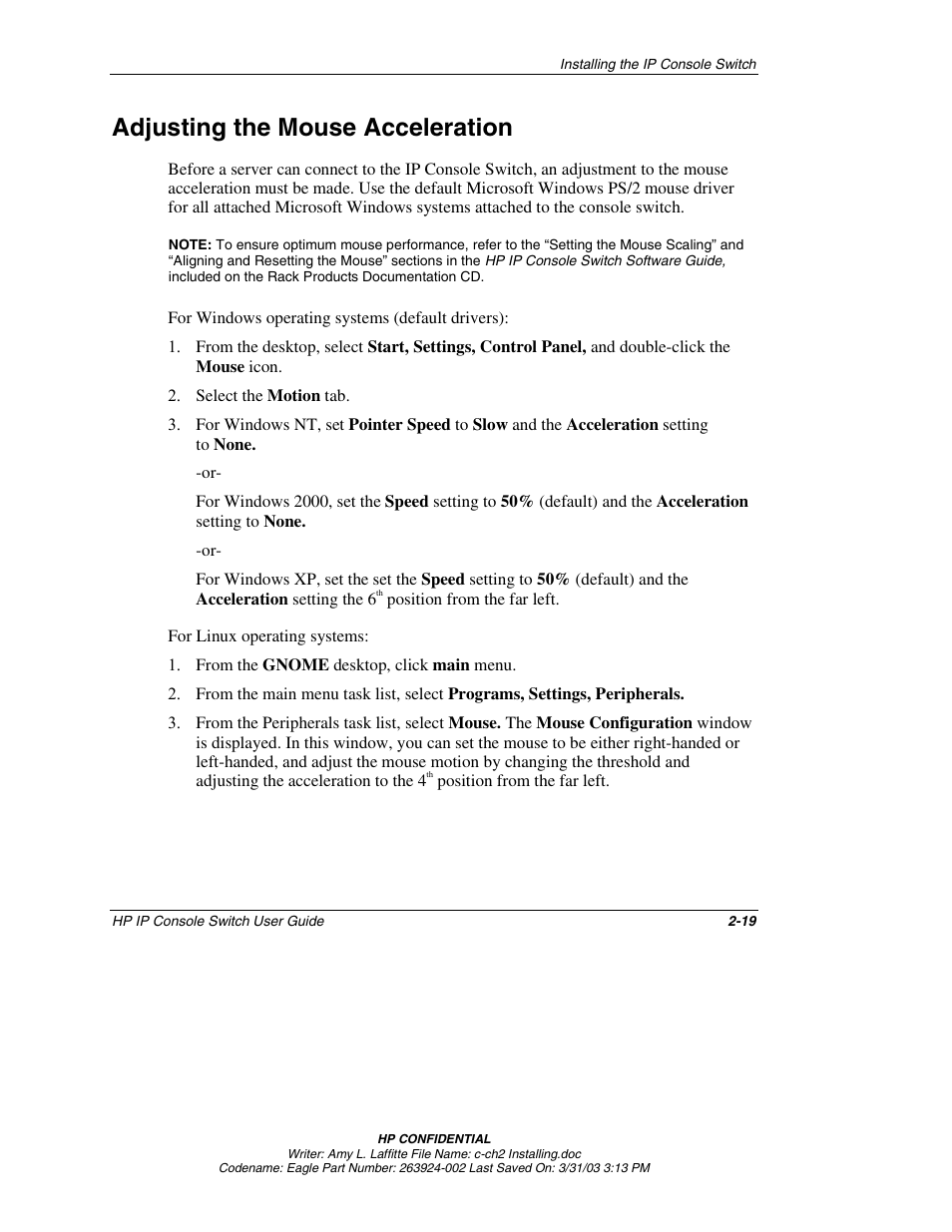 Adjusting the mouse acceleration, Adjusting the mouse acceleration -19 | HP 263924-002 User Manual | Page 36 / 135