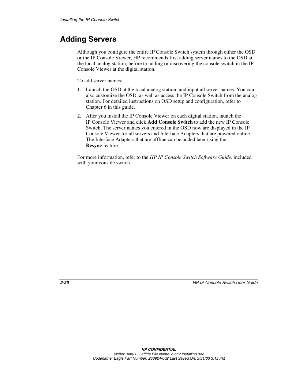 Adding servers, Adding servers -20 | HP 263924-002 User Manual | Page 37 / 135