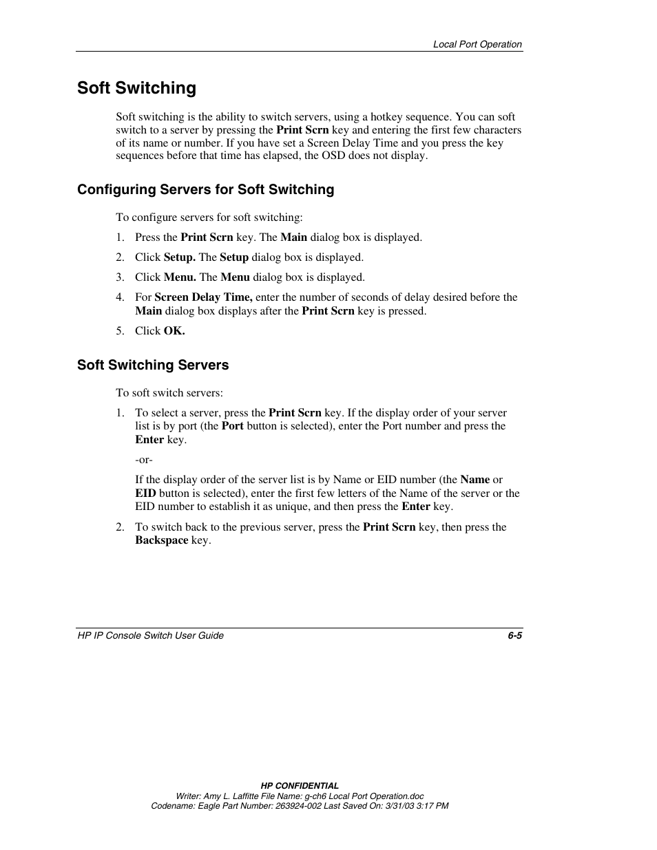 Soft switching, Configuring servers for soft switching, Soft switching servers | Soft switching -5, Configuring servers for soft switching -5, Soft switching servers -5 | HP 263924-002 User Manual | Page 56 / 135