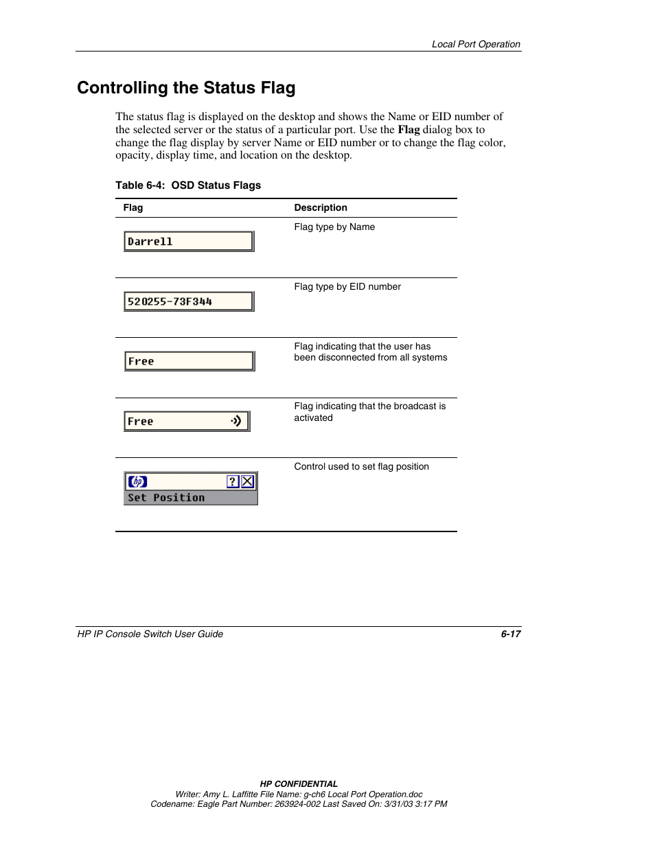 Controlling the status flag, Controlling the status flag -17 | HP 263924-002 User Manual | Page 68 / 135