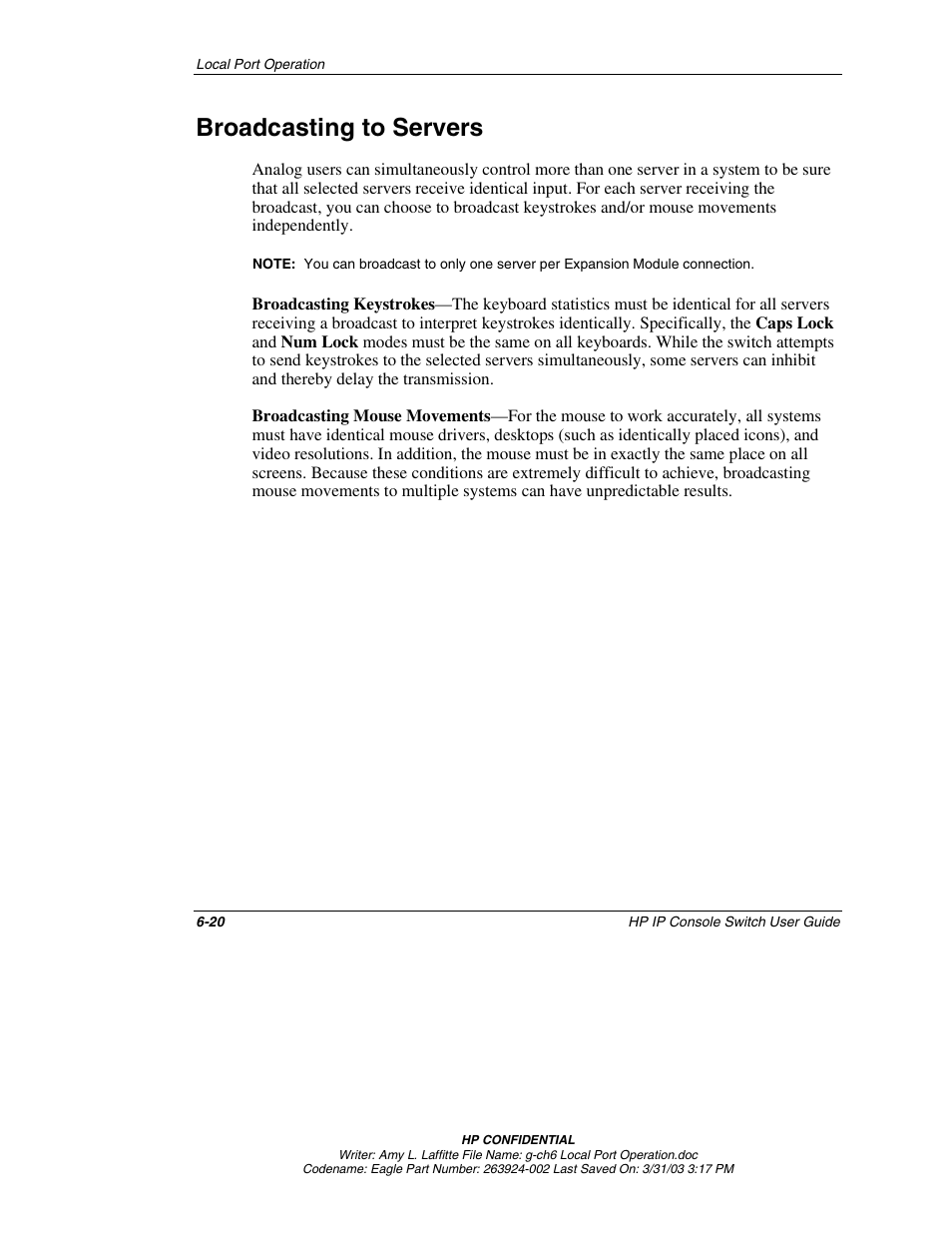 Broadcasting to servers, Broadcasting to servers -20 | HP 263924-002 User Manual | Page 71 / 135