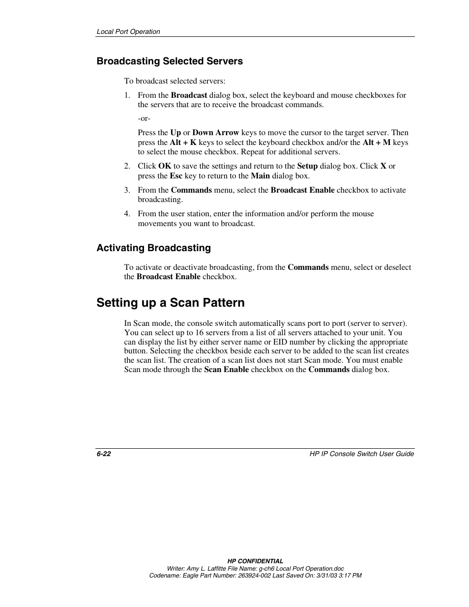Broadcasting selected servers, Activating broadcasting, Setting up a scan pattern | Broadcasting selected servers -22, Activating broadcasting -22, Setting up a scan pattern -22 | HP 263924-002 User Manual | Page 73 / 135