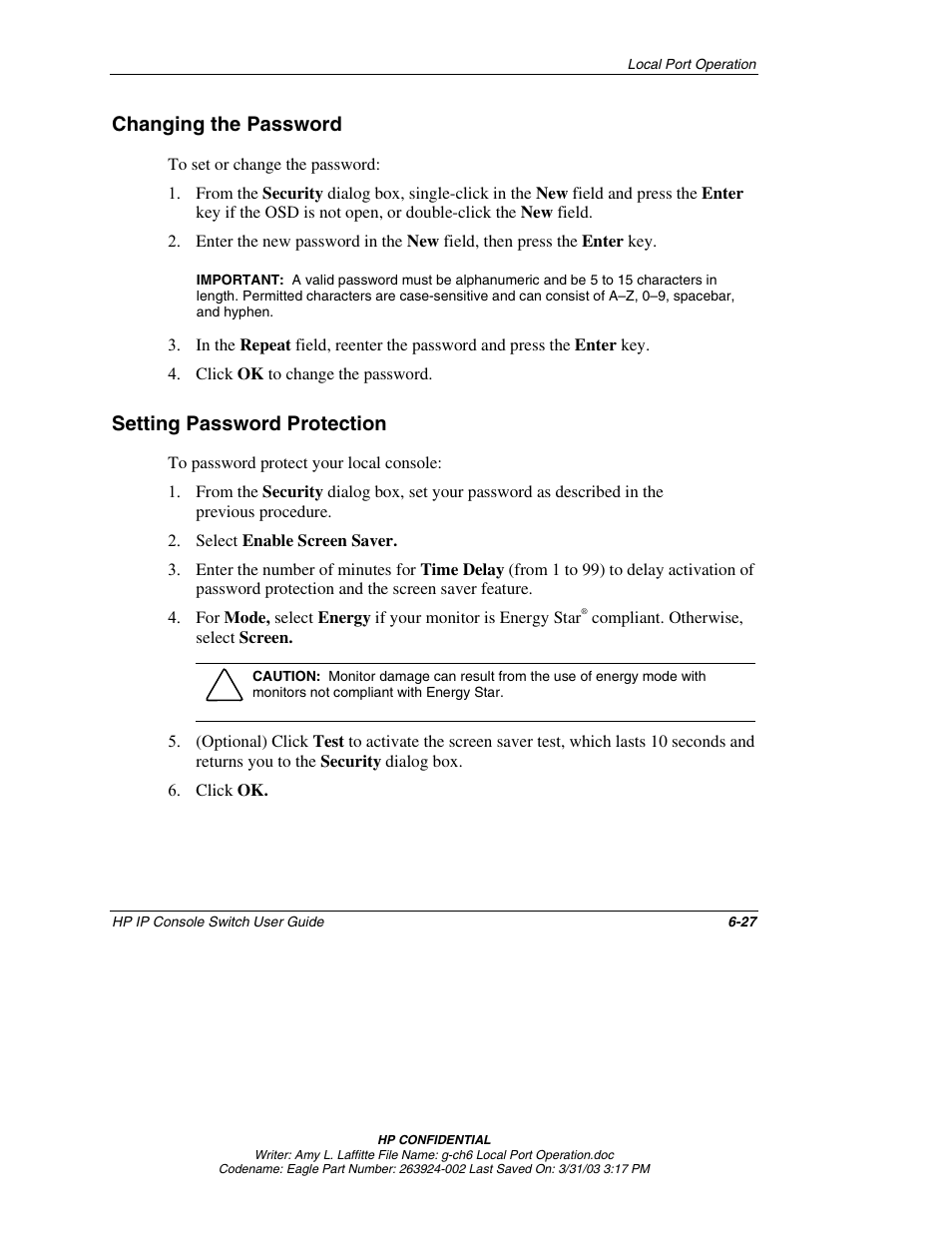 Changing the password, Setting password protection, Changing the password -27 | Setting password protection -27 | HP 263924-002 User Manual | Page 78 / 135
