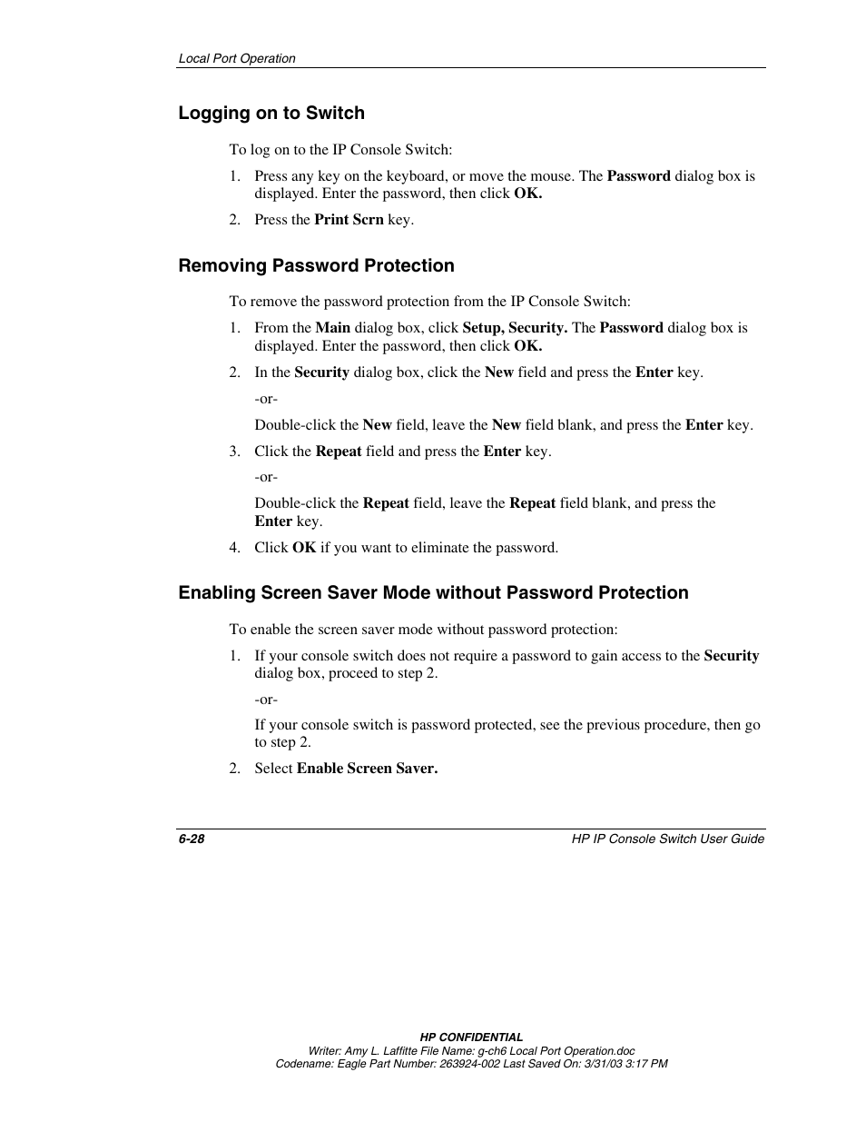 Logging on to switch, Removing password protection, Logging on to switch -28 | Removing password protection -28 | HP 263924-002 User Manual | Page 79 / 135