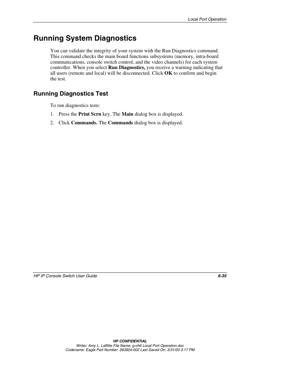 Running system diagnostics, Running diagnostics test, Running system diagnostics -35 | Running diagnostics test -35 | HP 263924-002 User Manual | Page 86 / 135