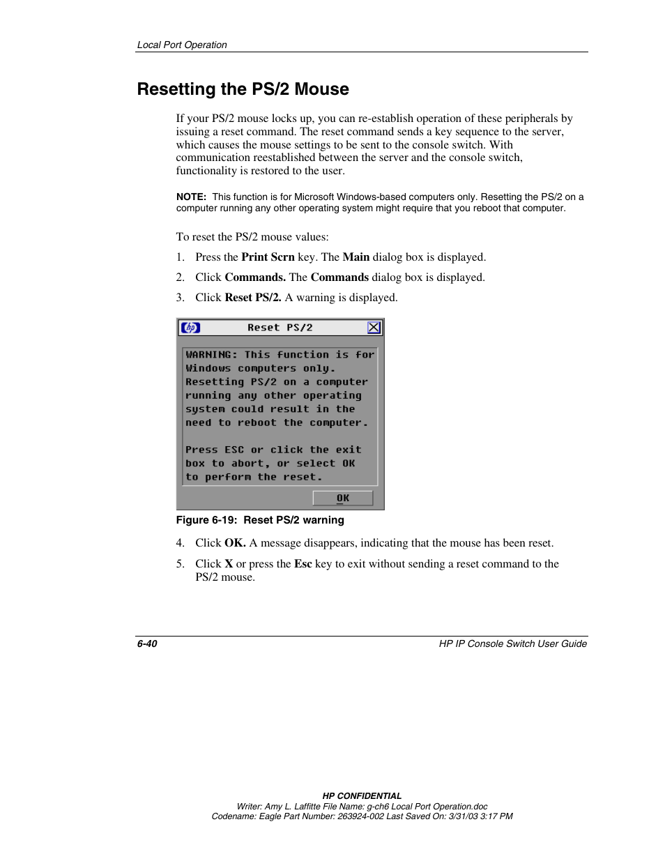 Resetting the ps/2 mouse, Resetting the ps/2 mouse -40 | HP 263924-002 User Manual | Page 91 / 135