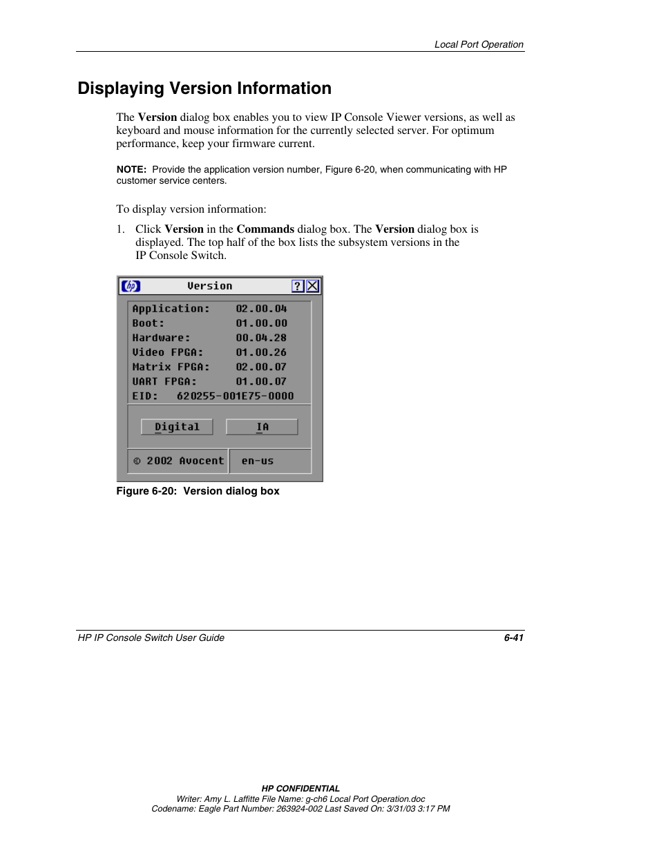 Displaying version information, Displaying version information -41 | HP 263924-002 User Manual | Page 92 / 135