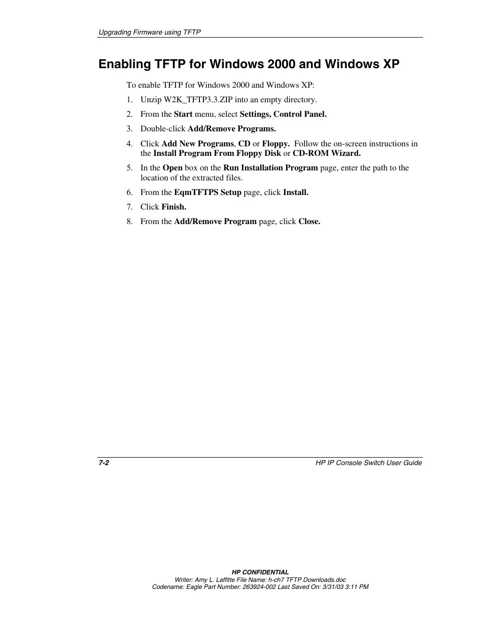 Enabling tftp for windows 2000 and windows xp, Enabling tftp for windows 2000 and windows xp -2 | HP 263924-002 User Manual | Page 97 / 135