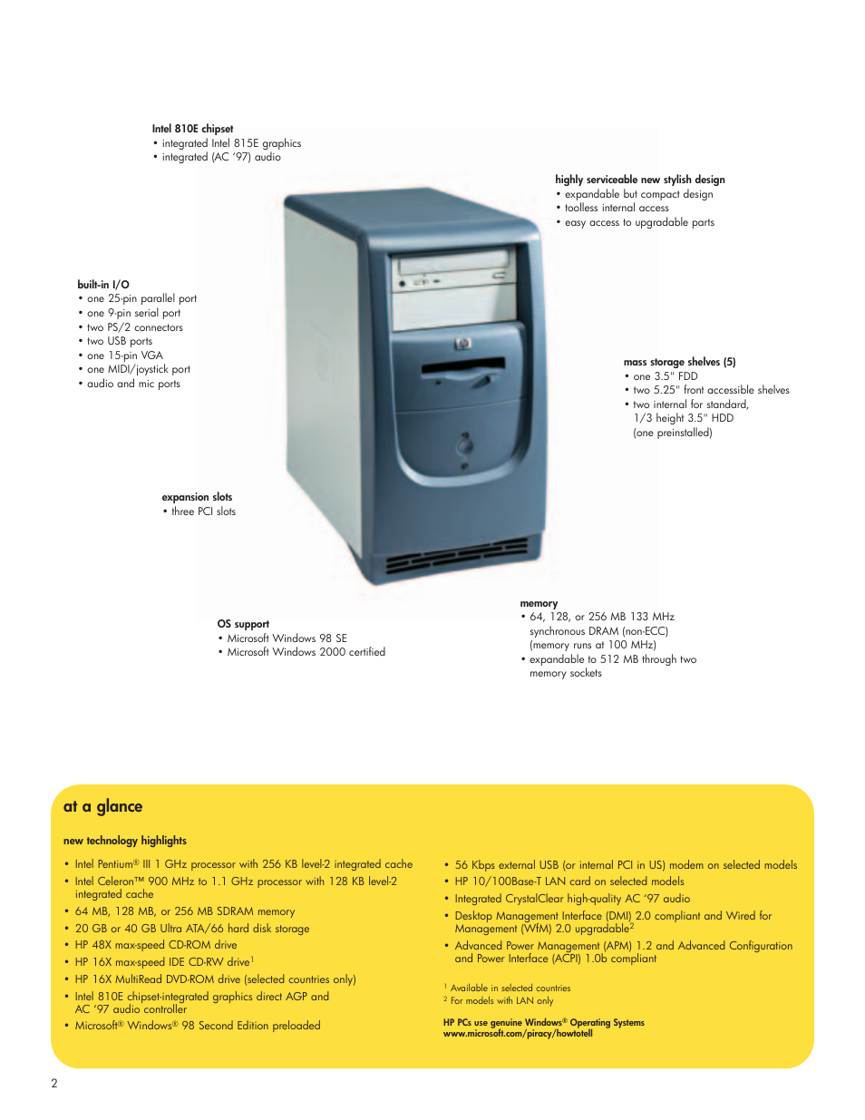 At a glance | HP xe310 User Manual | Page 2 / 12