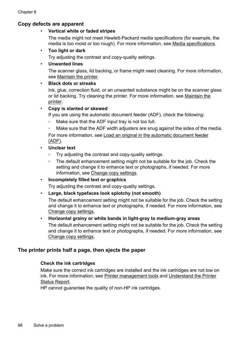 Copy defects are apparent | HP 6700 User Manual | Page 102 / 226