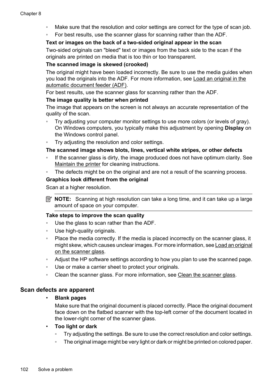 Scan defects are apparent | HP 6700 User Manual | Page 106 / 226