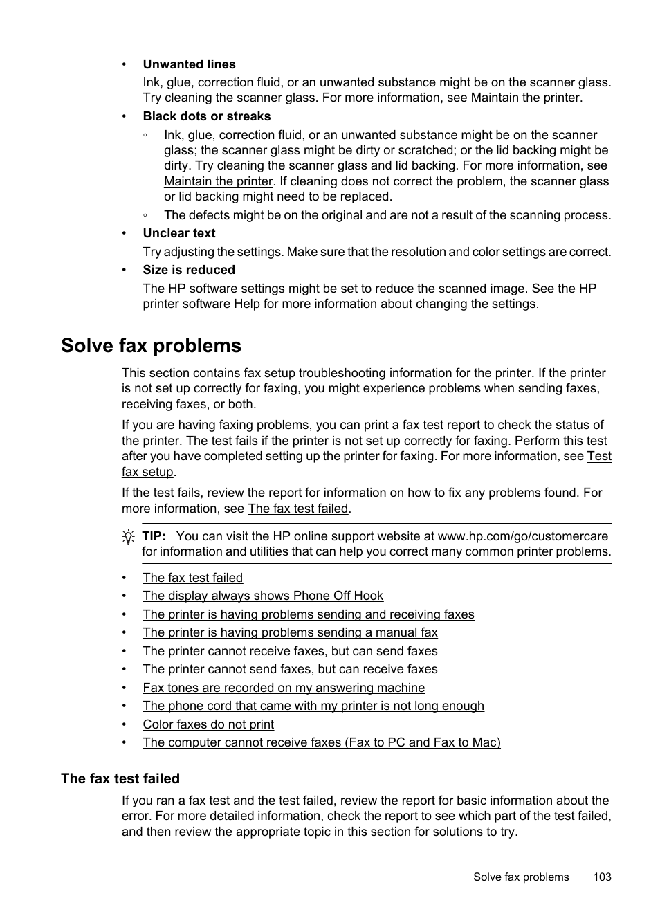 Solve fax problems, The fax test failed | HP 6700 User Manual | Page 107 / 226