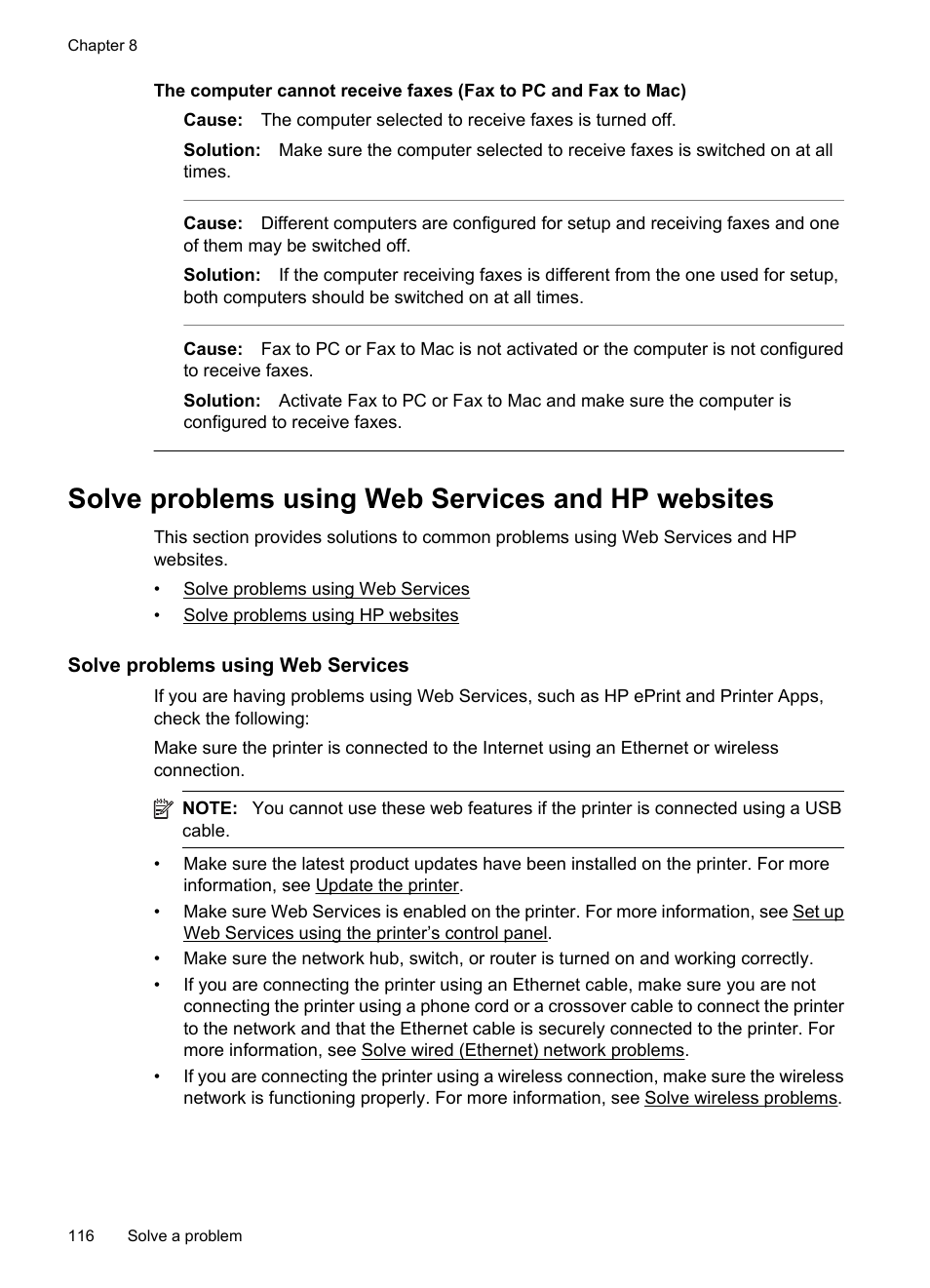 Solve problems using web services and hp websites, Solve problems using web services | HP 6700 User Manual | Page 120 / 226