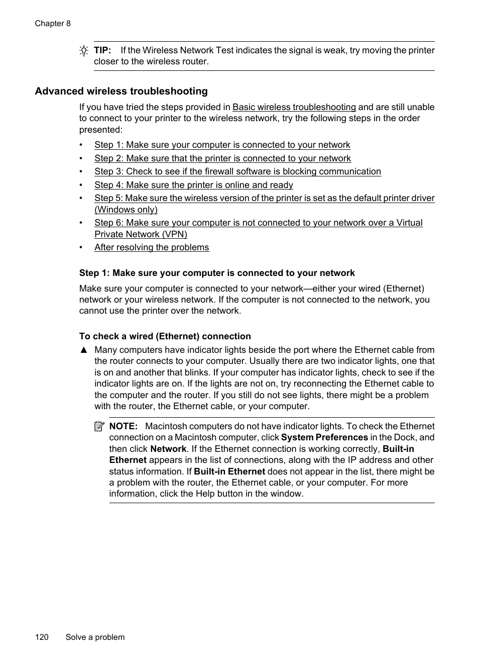 Advanced wireless troubleshooting | HP 6700 User Manual | Page 124 / 226