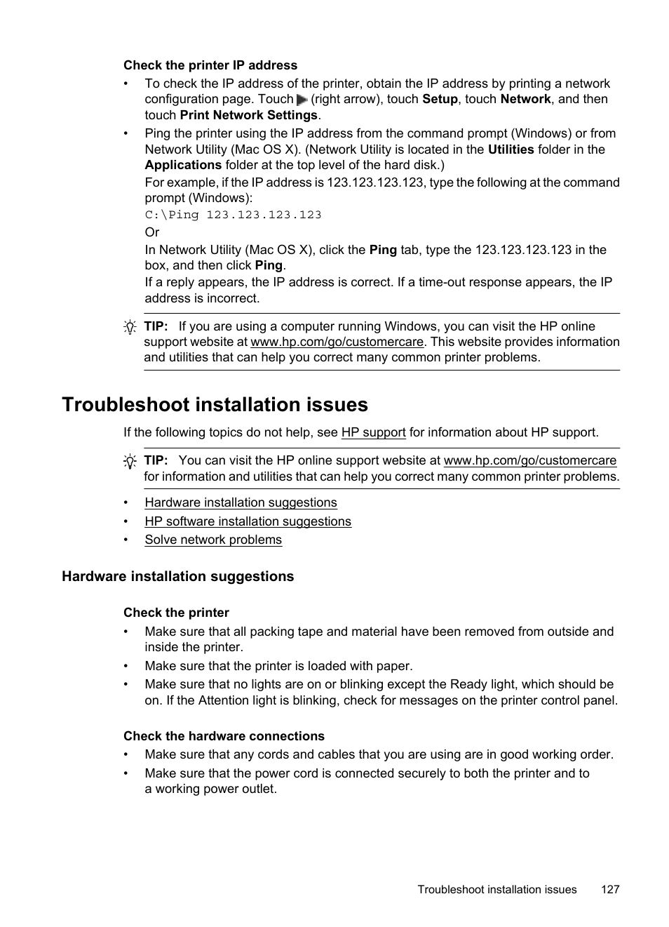 Troubleshoot installation issues, Hardware installation suggestions | HP 6700 User Manual | Page 131 / 226