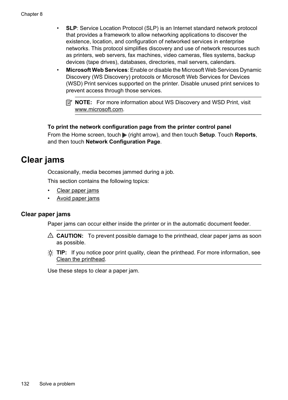 Clear jams, Clear paper jams, Clear paper jams avoid paper jams | HP 6700 User Manual | Page 136 / 226