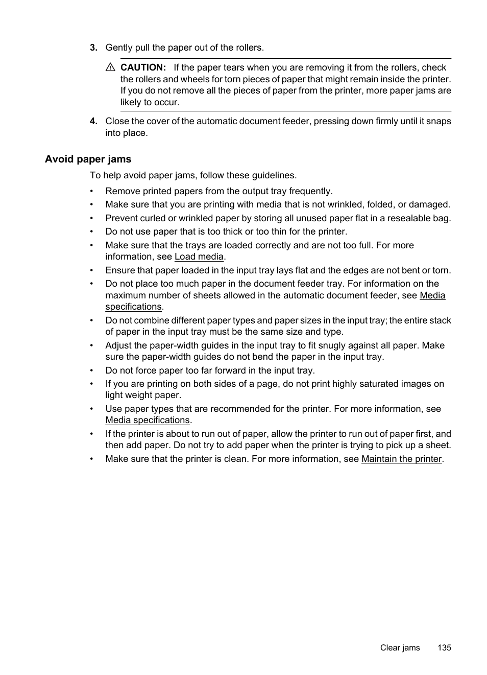 Avoid paper jams | HP 6700 User Manual | Page 139 / 226