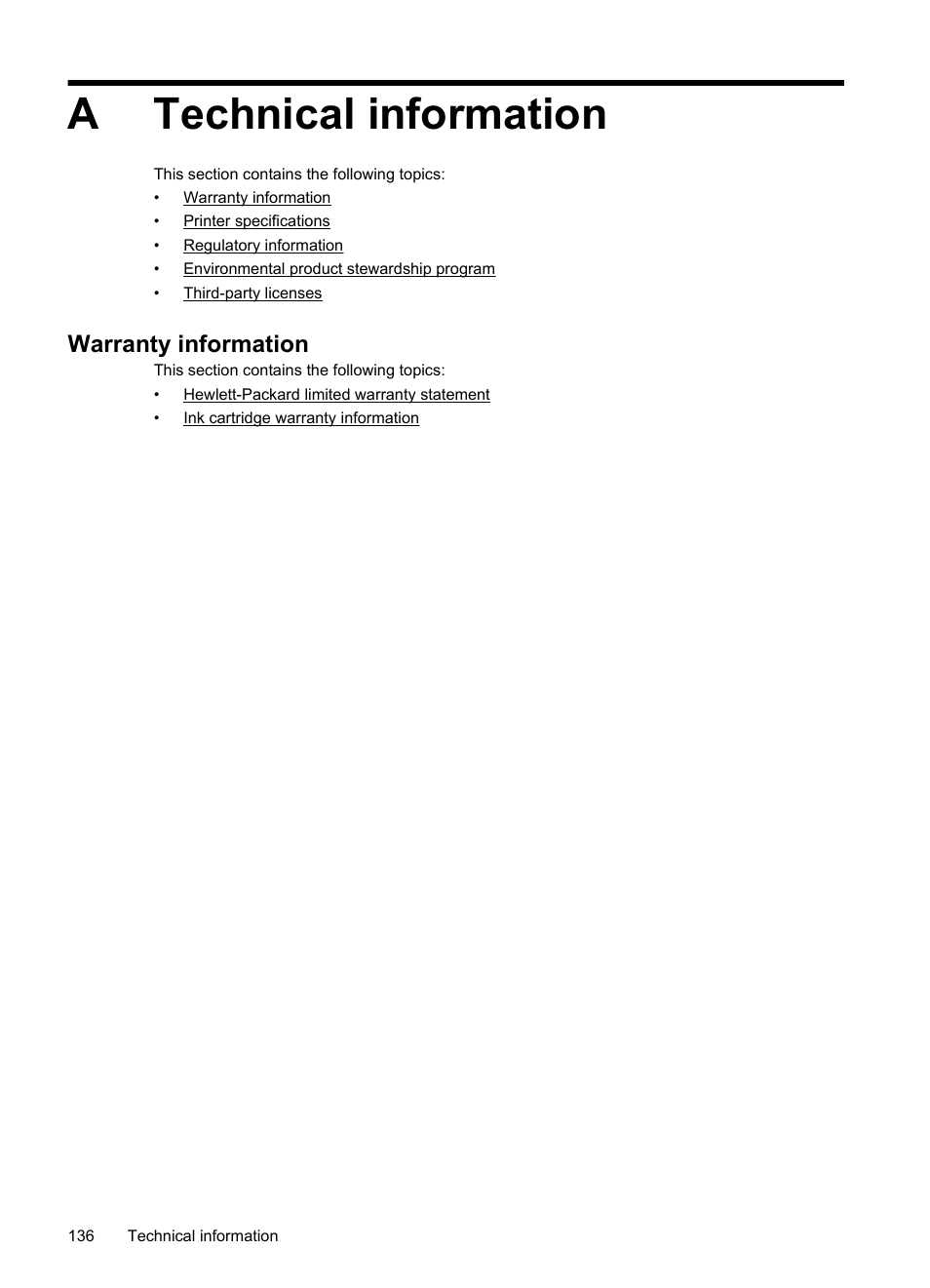 Technical information, Warranty information, A technical information | Atechnical information | HP 6700 User Manual | Page 140 / 226