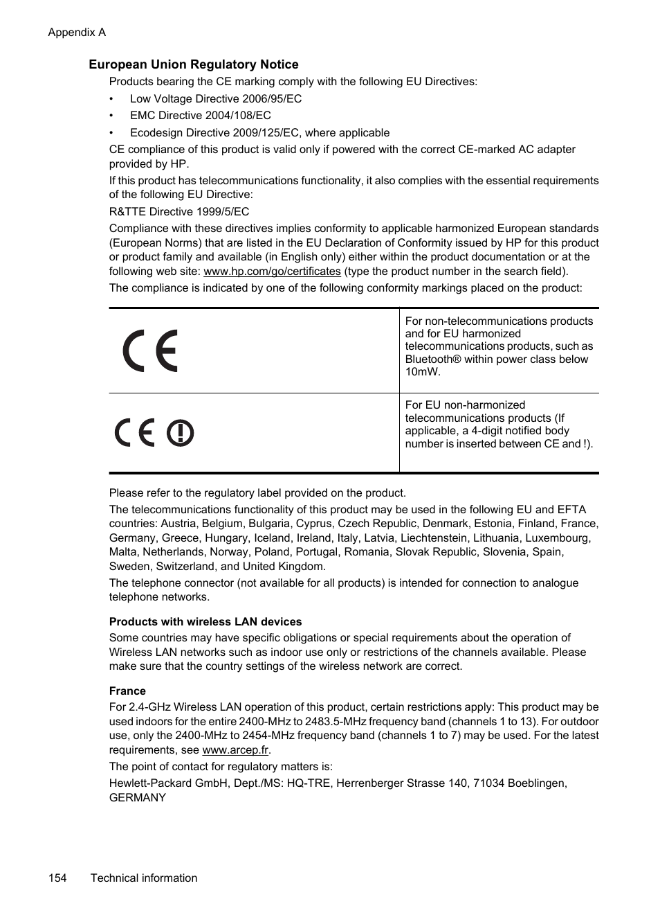 European union regulatory notice | HP 6700 User Manual | Page 158 / 226