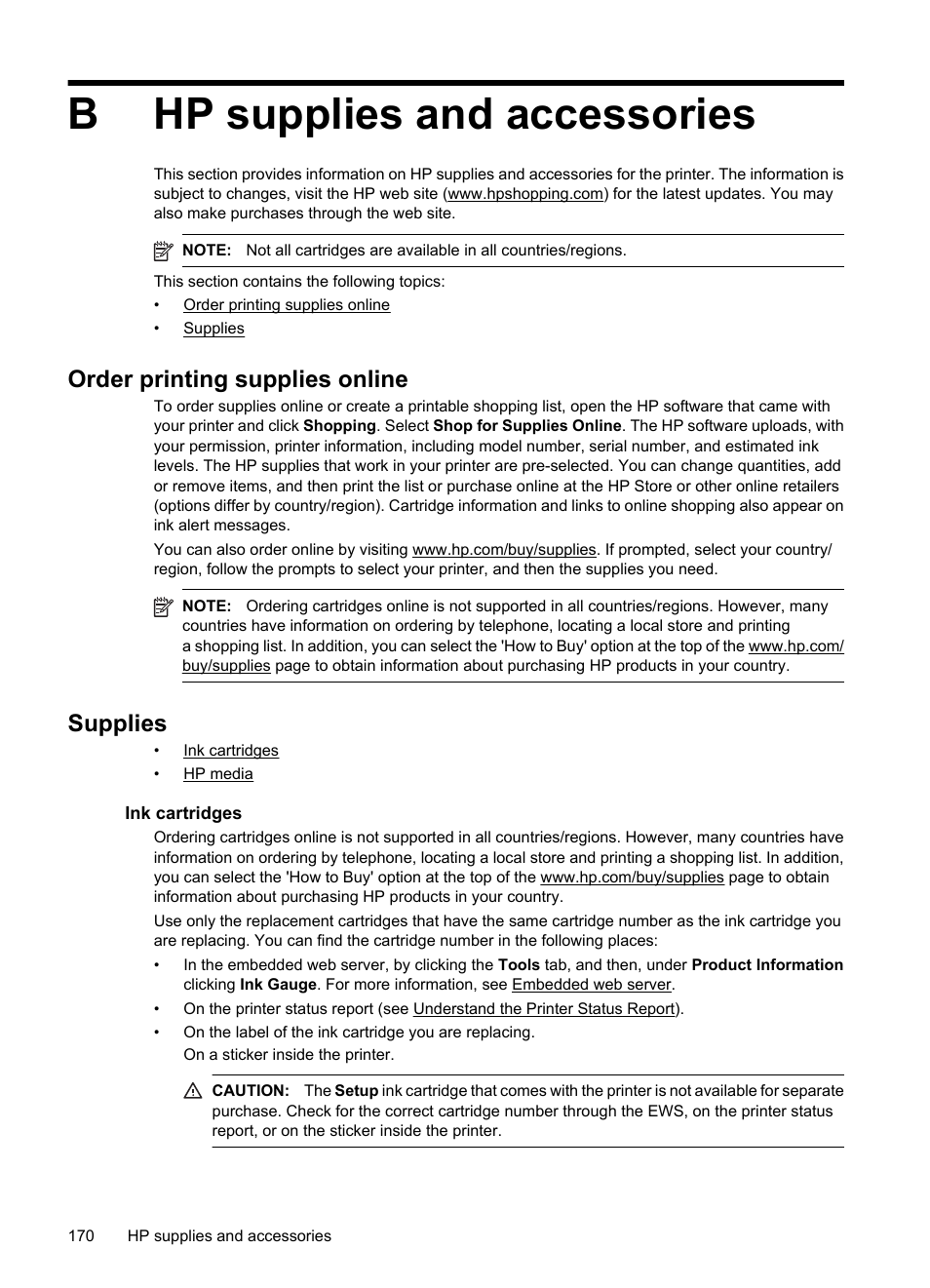 Hp supplies and accessories, Order printing supplies online, Supplies | Ink cartridges, B hp supplies and accessories, Order printing supplies online supplies, Ink cartridges hp media, Bhp supplies and accessories | HP 6700 User Manual | Page 174 / 226