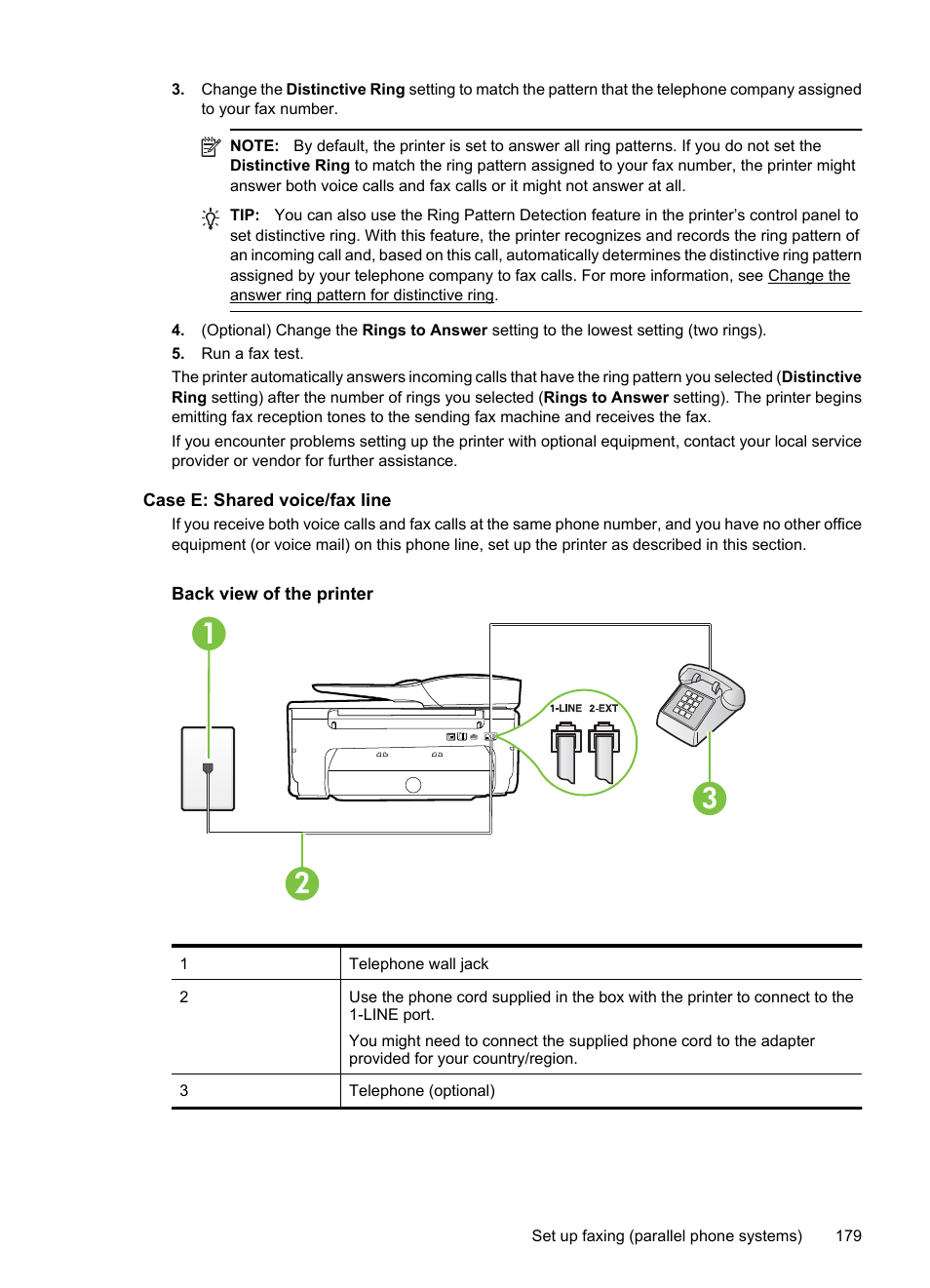 Case e: shared voice/fax line | HP 6700 User Manual | Page 183 / 226