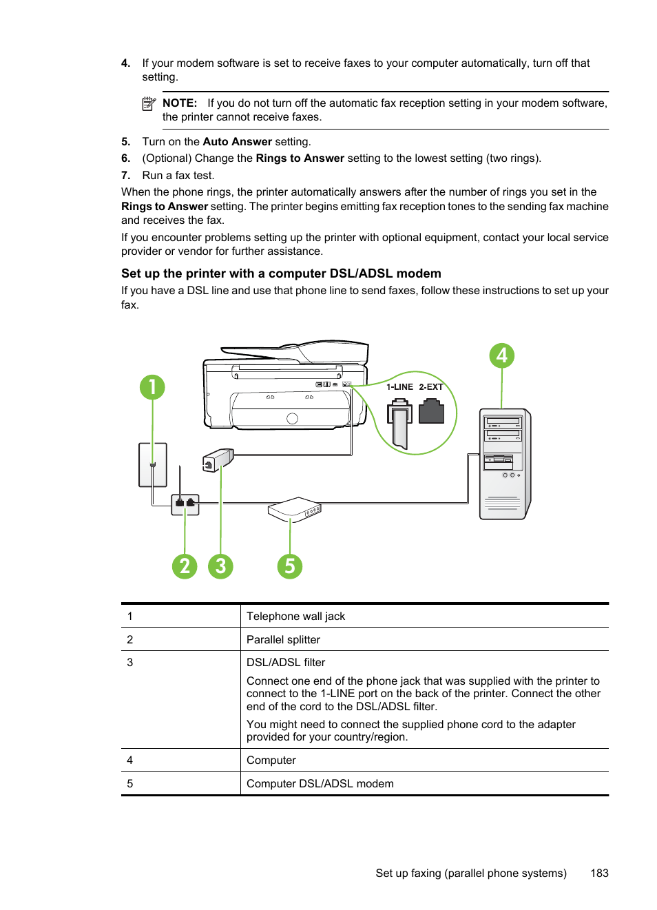 Set up the printer with a computer dsl/adsl modem | HP 6700 User Manual | Page 187 / 226