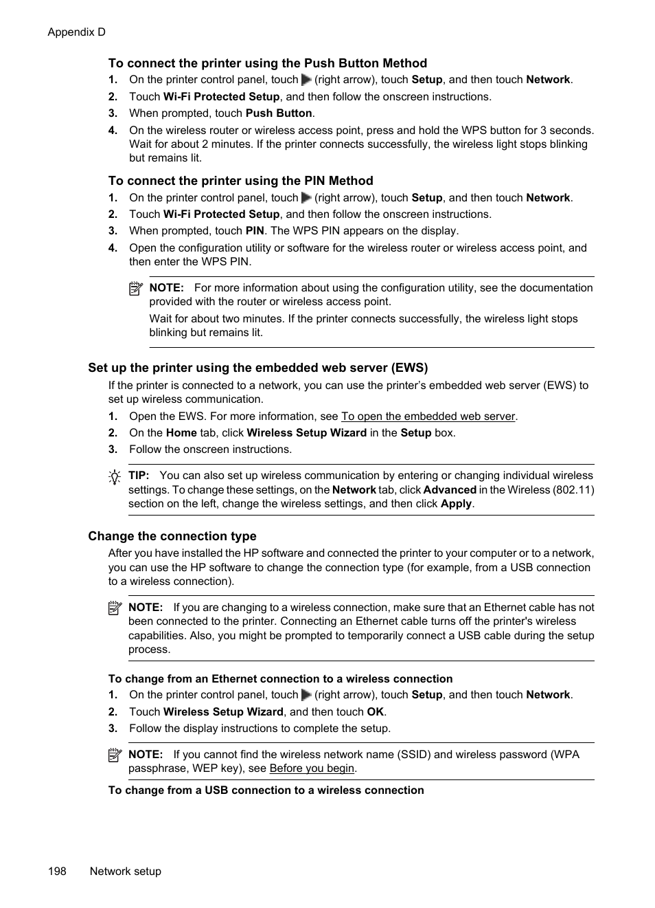 To connect the printer using the pin method, Change the connection type | HP 6700 User Manual | Page 202 / 226