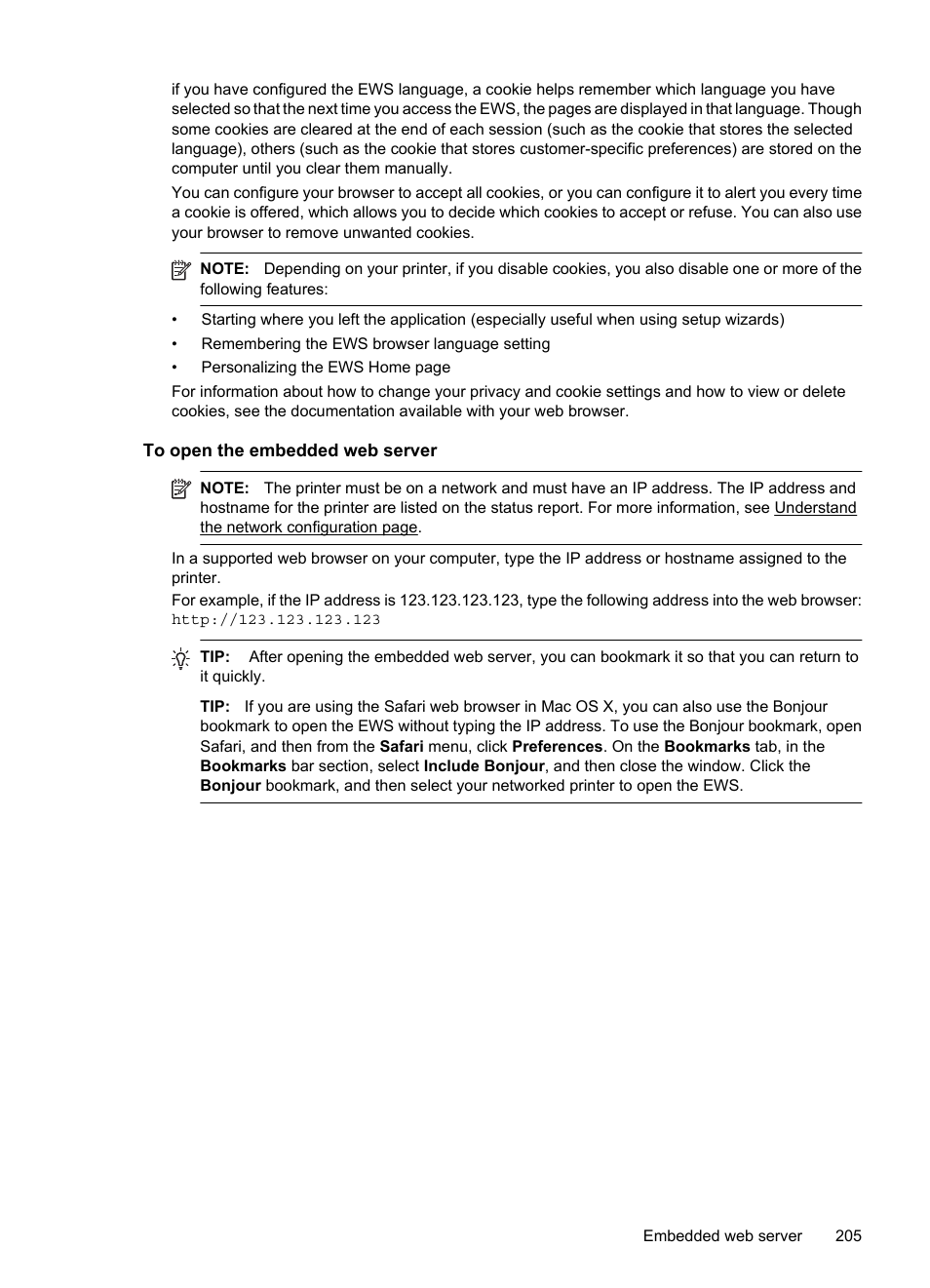 To open the embedded web server, See to open the embedded web server | HP 6700 User Manual | Page 209 / 226