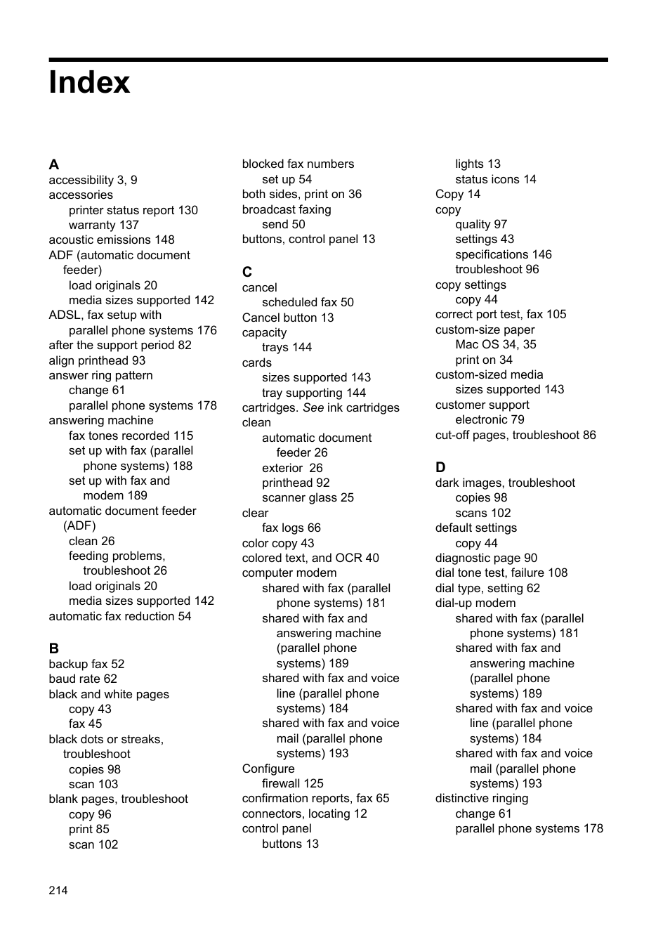 Index | HP 6700 User Manual | Page 218 / 226