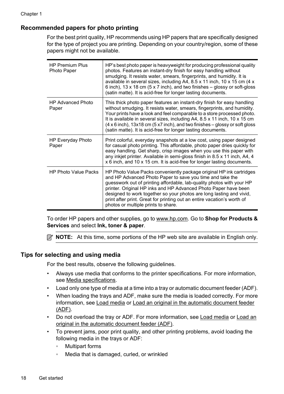 Recommended papers for photo printing, Tips for selecting and using media | HP 6700 User Manual | Page 22 / 226