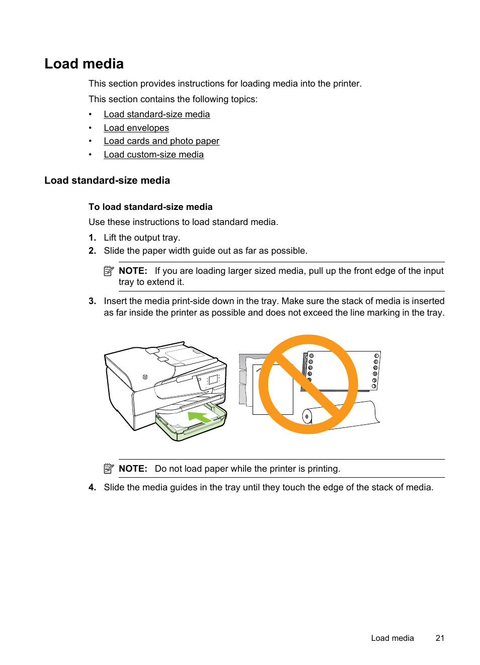 Load media, Load standard-size media, E load media | HP 6700 User Manual | Page 25 / 226