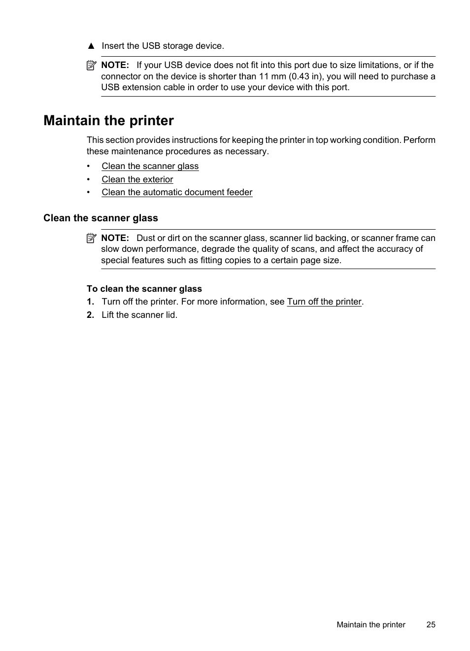 Maintain the printer, Clean the scanner glass | HP 6700 User Manual | Page 29 / 226